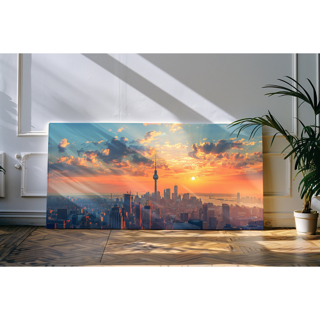 Bilder auf Leinwand 120x60cm Großstadt City Sonnenuntergang Hochhäuser Metropole