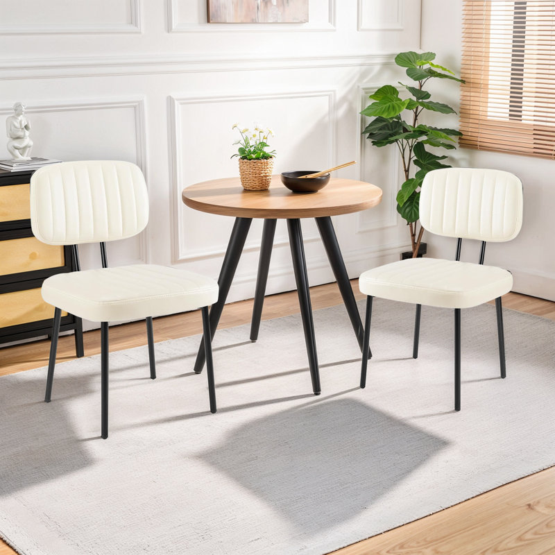 Dining Chairs Set Of 2, Upholstered Mid Century Modern Kitchen Dining Room Accent Chairs With Faux Leather Cushion Seat & Metal Legs For Kitchen, Living Room