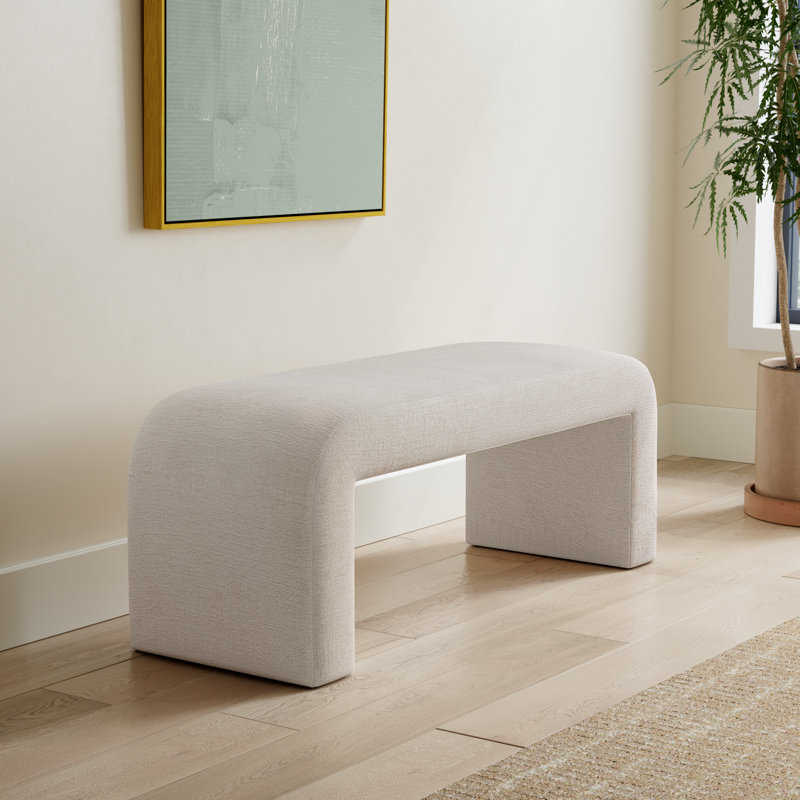 Diedrick Polyester Upholstered Bench, Gwen Natural Beige Microsuede, 19" H x 48" W x 19" D