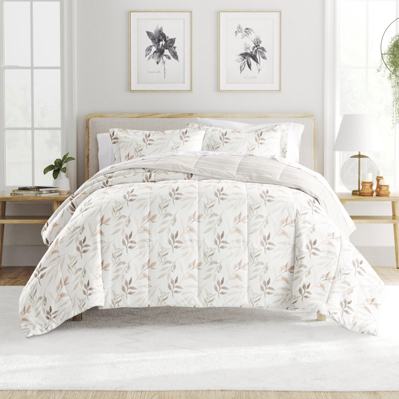 All Season Down-Alternative Comforter Set in Foliage Stripe, Queen Comforter + 2 Standard Shams