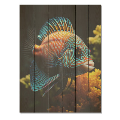 Corail, papillon, aigue-marine, aventure - poisson papillon, art mural sur bois de pin naturel
