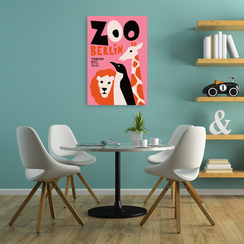 Berlin Zoo Animals Abstract Colorful Modern Giraffe Lion Penguin Wildlife Architecture Wall Art Print 1 Piece Wrapped Canvas Wall Art