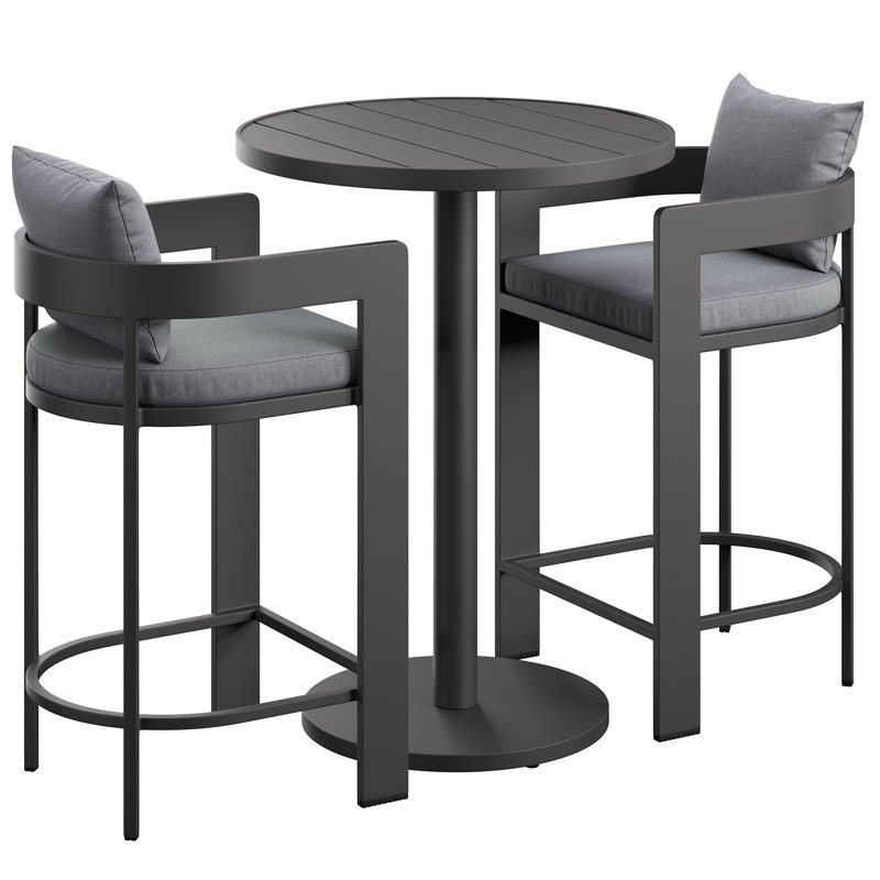 Tahoe 3-Piece Outdoor Aluminum Bar Set In Gray, Gray