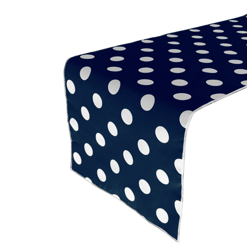 Polka Dots Print Table Runner, White/Navy, 108" L x 24" W