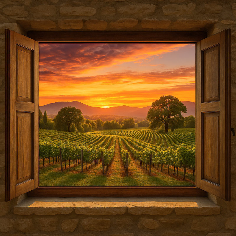 Art mural sur toile Vineyard Glow - Sunset Vineyard View, H 20 po x l 20 po
