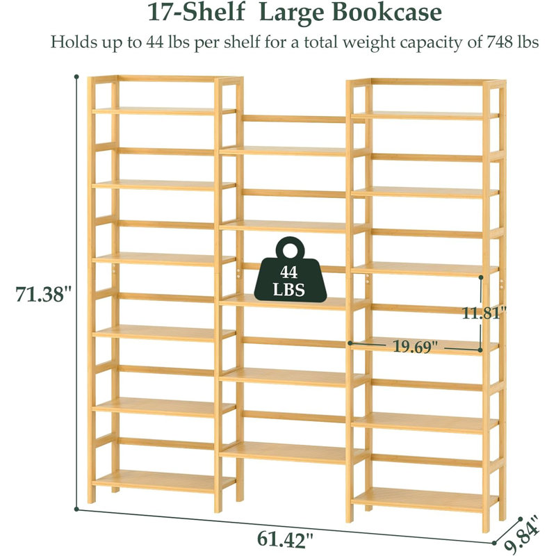 Bamboo Three Width Shallow Bookshelf And Bookshelf