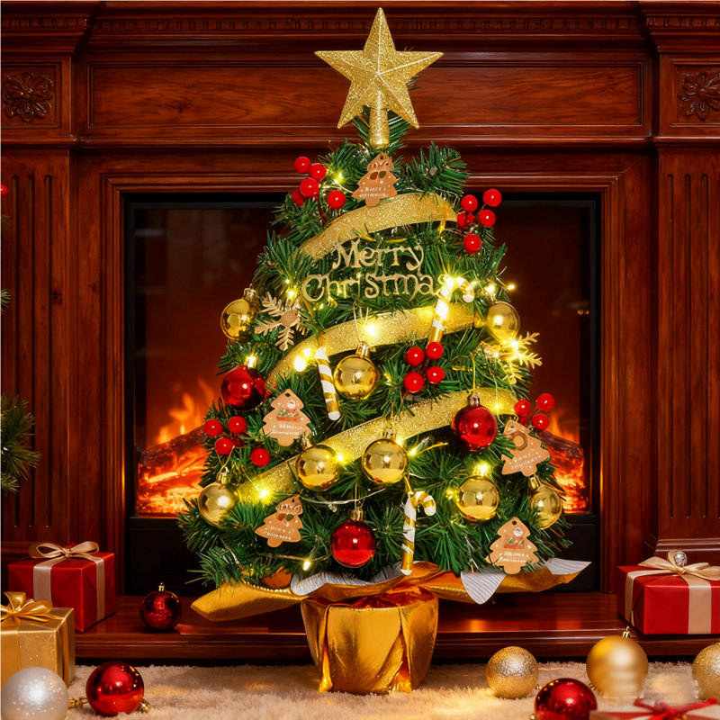 Petit arbre de Noël avec 30 lumières DEL Petit arbre de Noël pré-éclairé avec boîtes-cadeaux et ornements suspendus pour la décoration de Noël