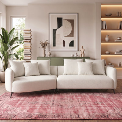 Ryckman Curved Boucle Sectional Sofa & Chaise with Metal Legs and Accent Pillows