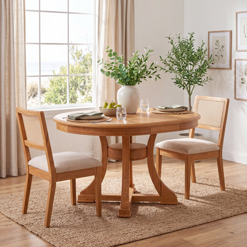 Ensemble de salle à manger extensible en bois massif 3 pièces avec chaises à dossier en canne, 3