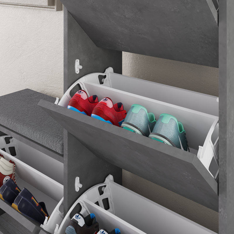 Dude Modern Bench Shoe Cabinet 4 Drop-Doors, Retro Grey