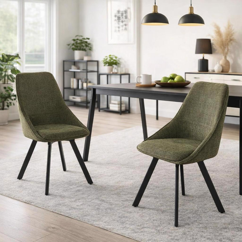 Fabric Upholstered Metal Side Chair, Green
