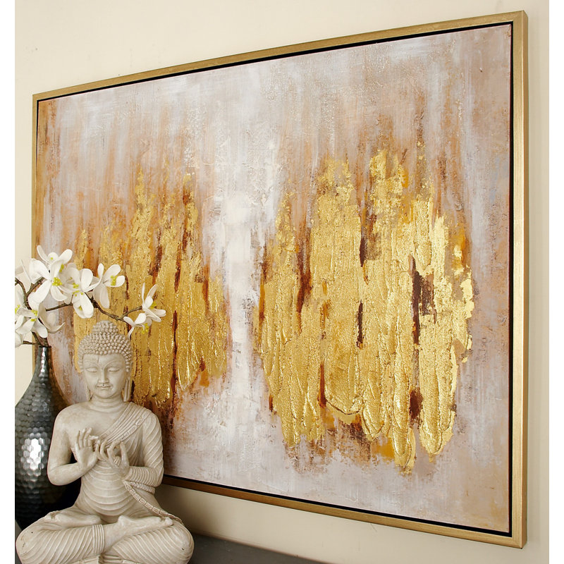 Golden Abstract Landscape Canvas Art in Thin Frame
