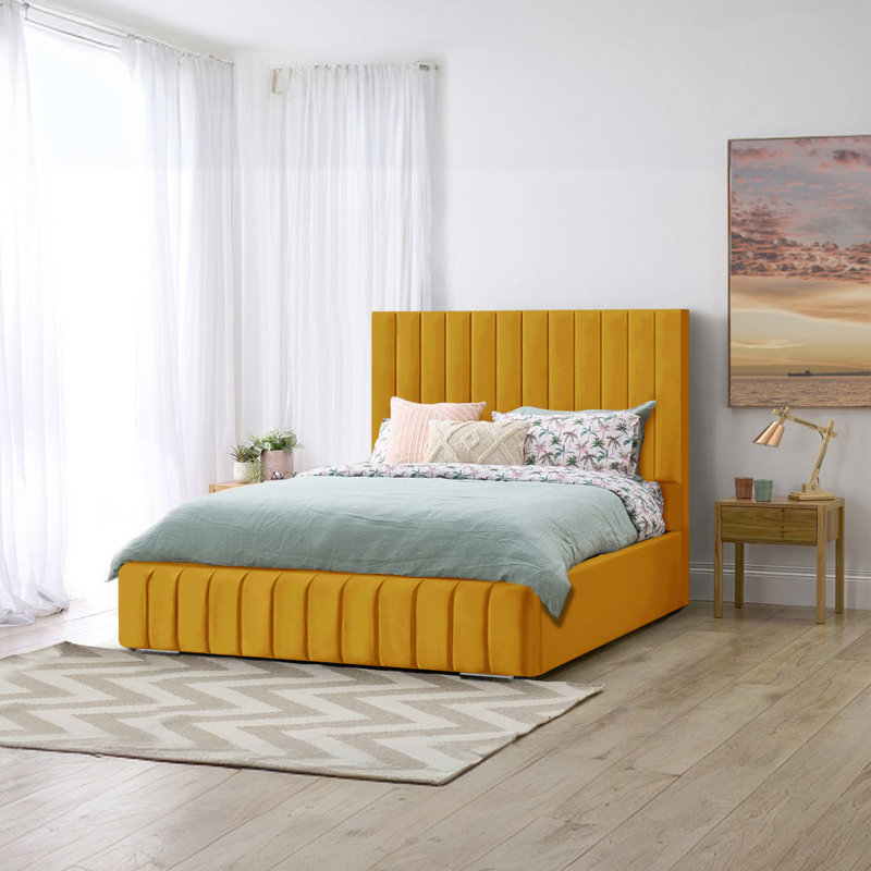 Akarsh Upholstered Bed, Double (4'6), Turmeric