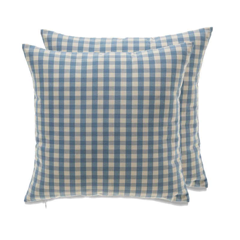 Checkered Cotton Blend Throw Pillow, Blue/White, Polyester