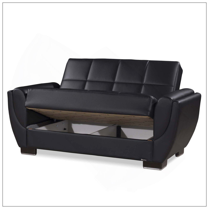 Causeuse convertible rembourrée avec rangement, polyuréthane noir, Noir