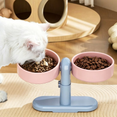 Adjustable Elevated Double Stainless Steel Pet Bowls, Anti-Tip Neck-Friendly Feeder for Small Cats & Dogs
