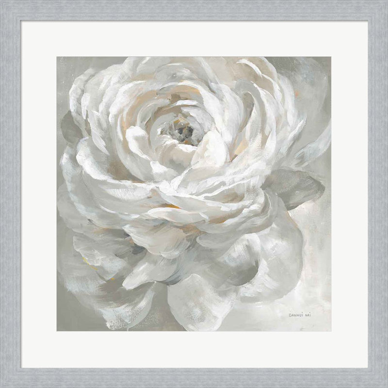 Danhui Nai White Rose Framed Art Print with Silver Frame