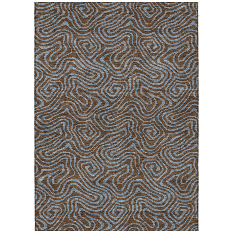 Tapis intérieur lavable abstrait 8 pi x 10 pi brun et bleu clair