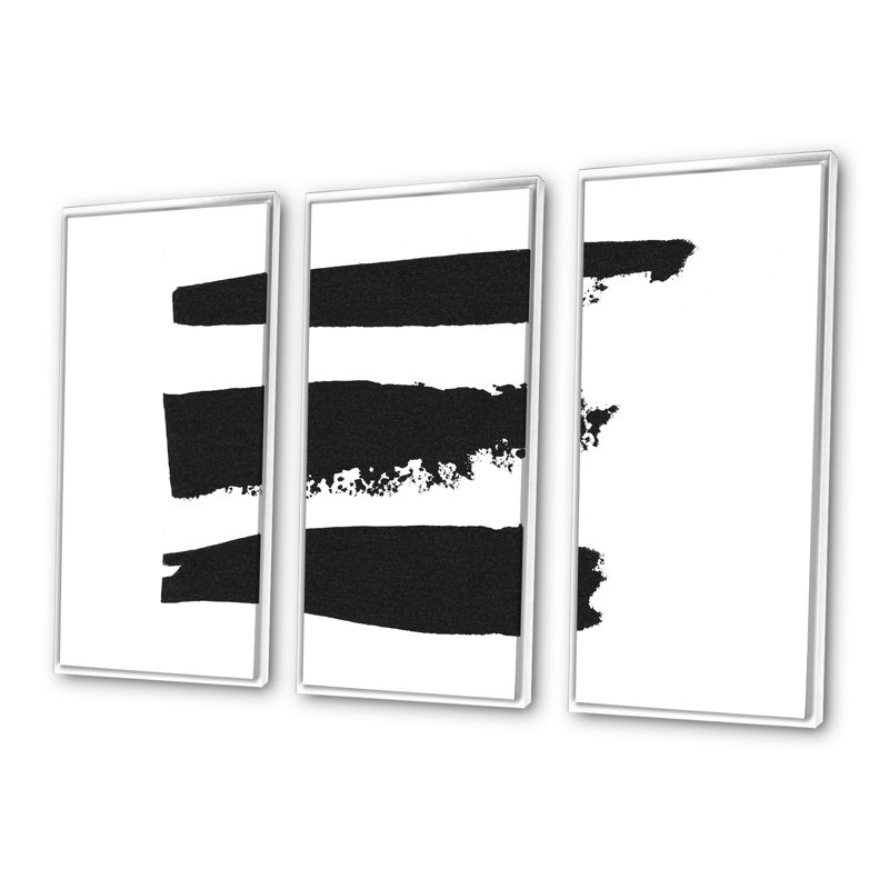 «Black and White Geometric Company II», ensemble d'art mural moderne encadré sur toile Mid-Century, Cadre blanc