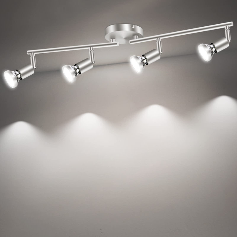 LED Ceiling Light,4 Way Rotatable Spot Lights For Ceiling,Flexible Ceiling Lights For Bedroom,Living Room, Matte Nickel With Protectiv Bulb Trims