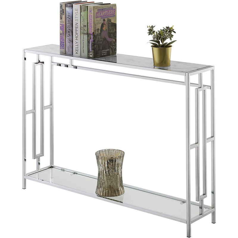 Bojka 42'' Console Table, White Faux Marble/Chrome