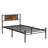 Twin Xl Size Metal Bedframe,Headboard With Wood Panel Decoration,Black