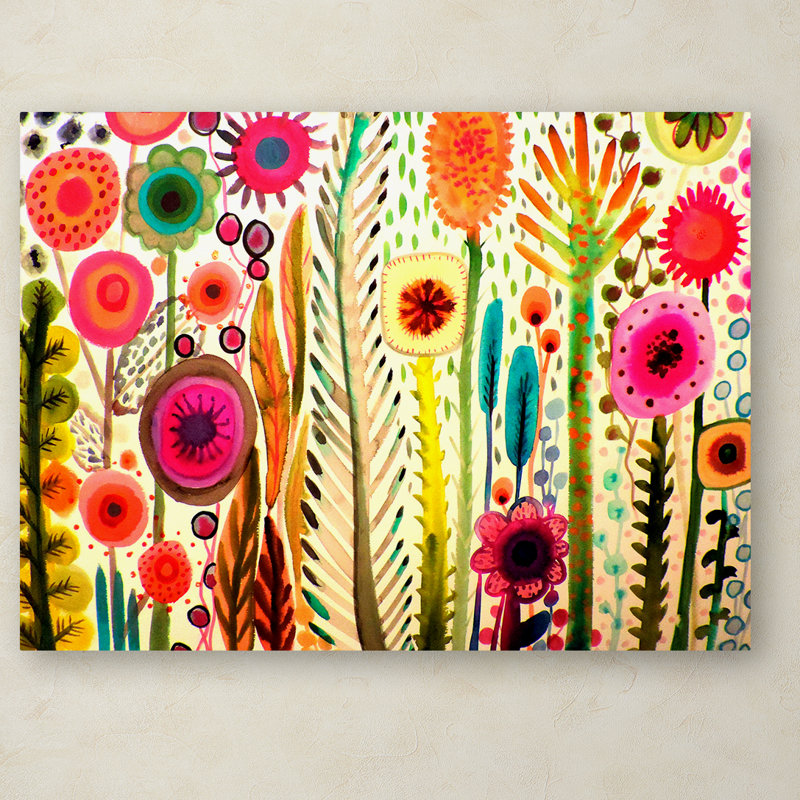Bright Multicolor Floral Canvas Art in Large Rectangular Frame