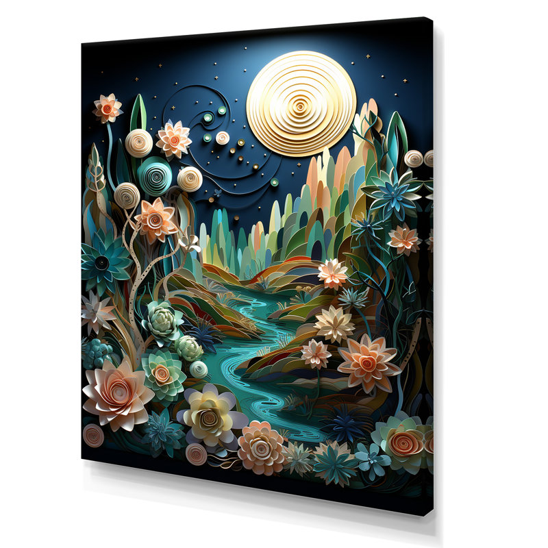 " Cactus Teal Twilight I ", Wrapped Canvas, 20" H x 12" W x 1" D