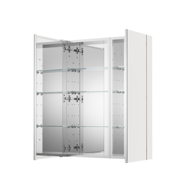 Armoire à pharmacie murale encastrée ou en saillie en aluminium de 71 cm (L) x 91 cm (H) avec étagères en verre ajustables