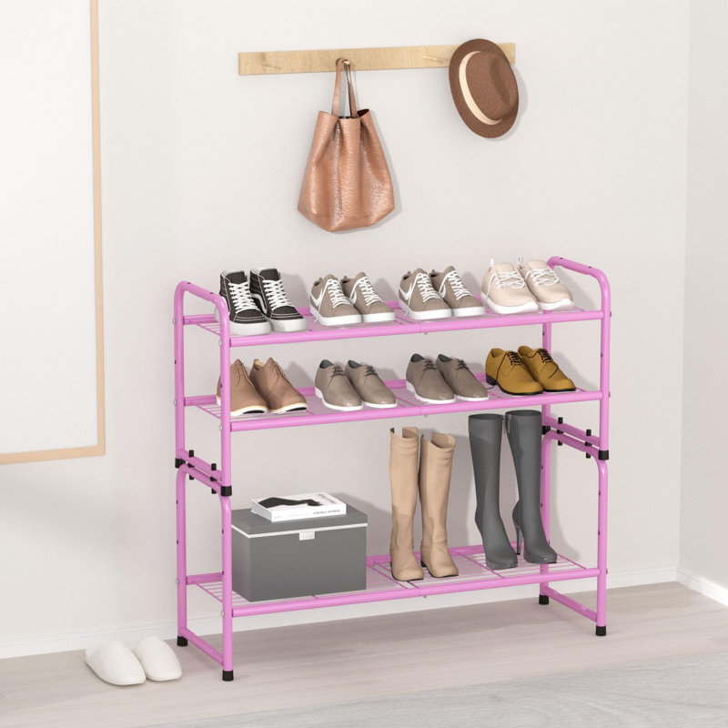 32'' Wide 2-Tier Wire Grid Shoe Rack for Closet, Stackable and Adjustable Shoe Shelf, Pink