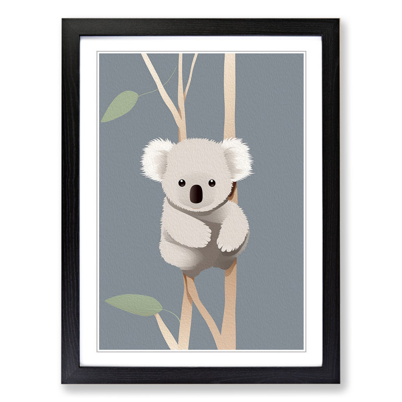 Koala Bear Minimalism - Single Picture Frame Print on Wood, 34cm H x 25cm W x 2cm D, Black Framed