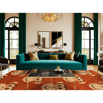  Tapis lavable orange à motif de singes