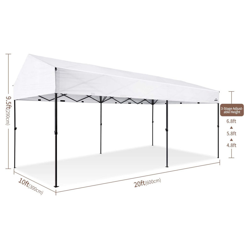 Suntime 10' x 20' Easy Pop Up Rectangular Canopy with Removable Sidewalls, White