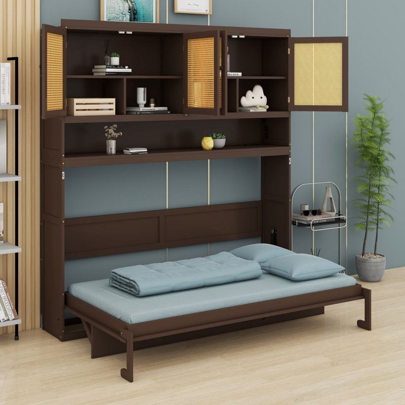 Lit escamotable avec armoire supérieure et lit escamotable Murphy, Espresso