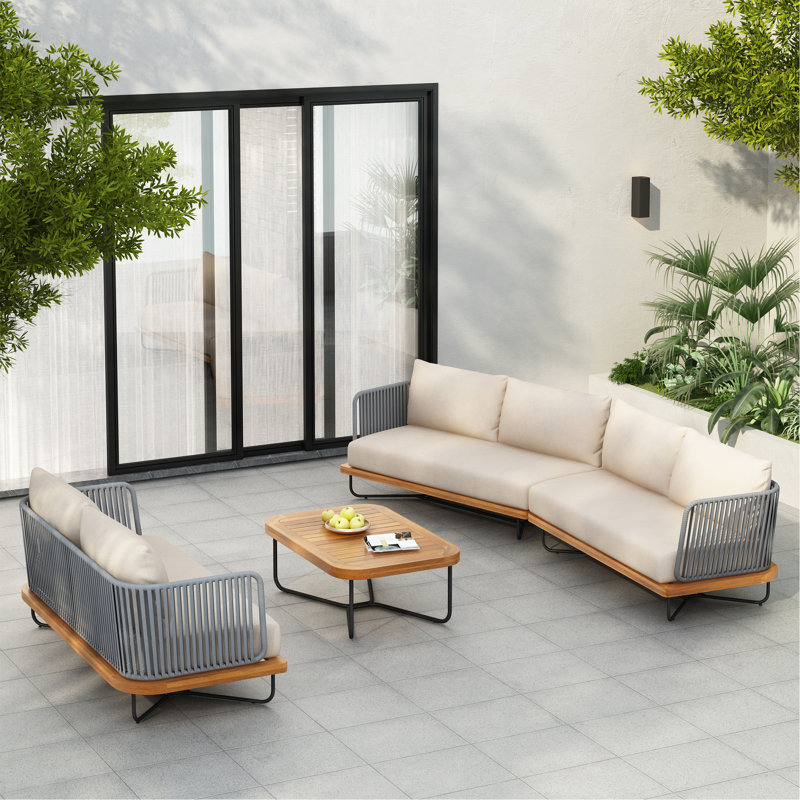 Extérieur 6 places en bois d'acacia et corde tissée Paito conversation avec table basse