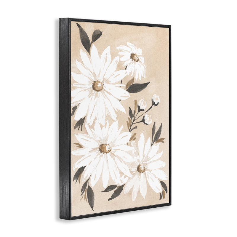 Art de marguerites neutres en sourdine par Amanda Cook bg-058, Giclée encadrée noir minuit, H 24 po x l 16 po