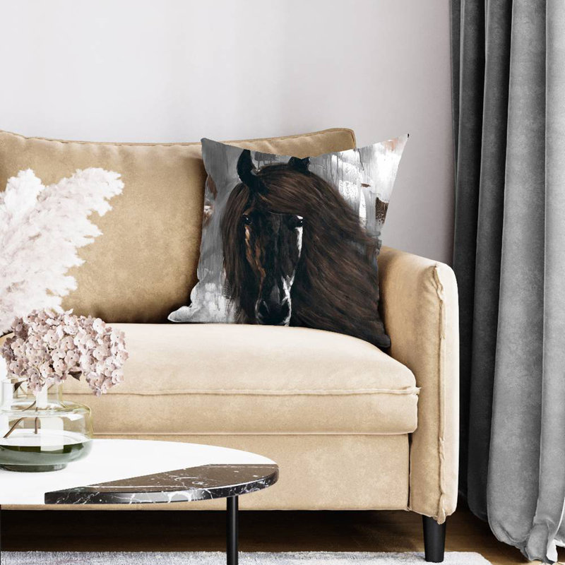 Dark brown horse - 18"x18" Throw pillow cover - Poly twill - Print on demand, Dark Brown, 18"H x 18"W