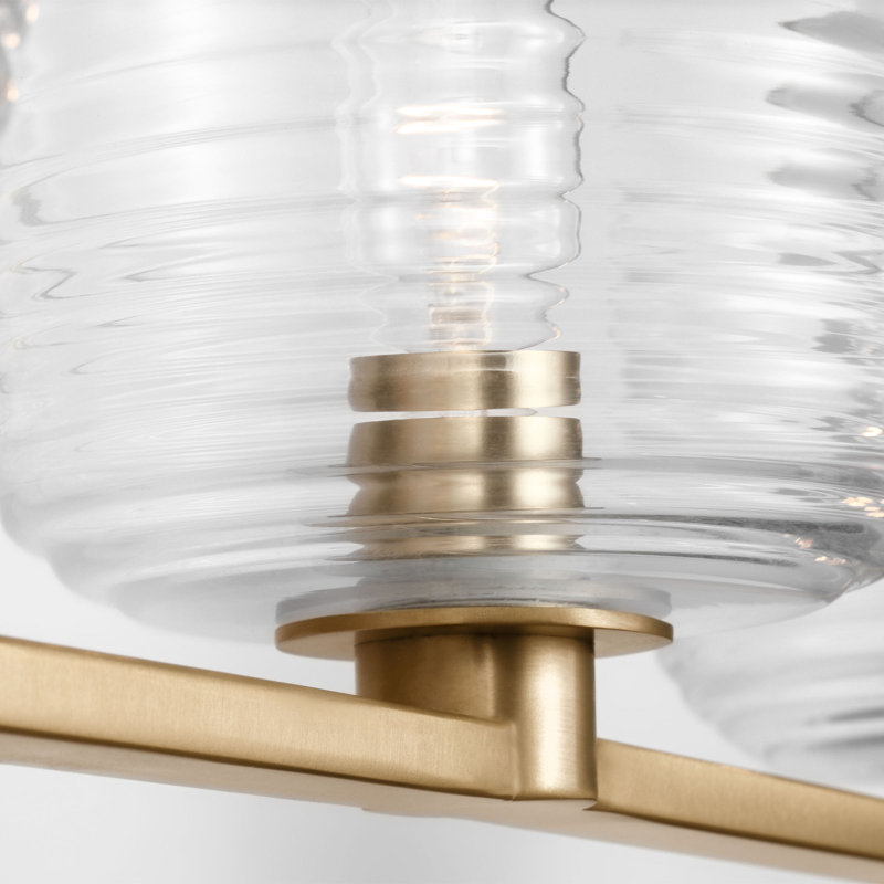 Lochdale Bathroom Bedroom Wall Fixture With Clear Ribbed Shade, 6.125" H x 33.625" W x 7.875" D, Satin Brass, 4 Lights