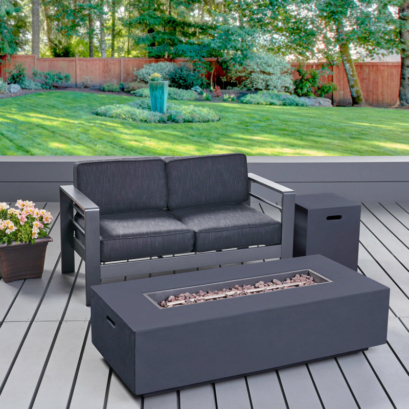 Caggiano 2 - Person Patio Conversation Set with Cushions, Dark Gray Frame / Dark Gray Cushion