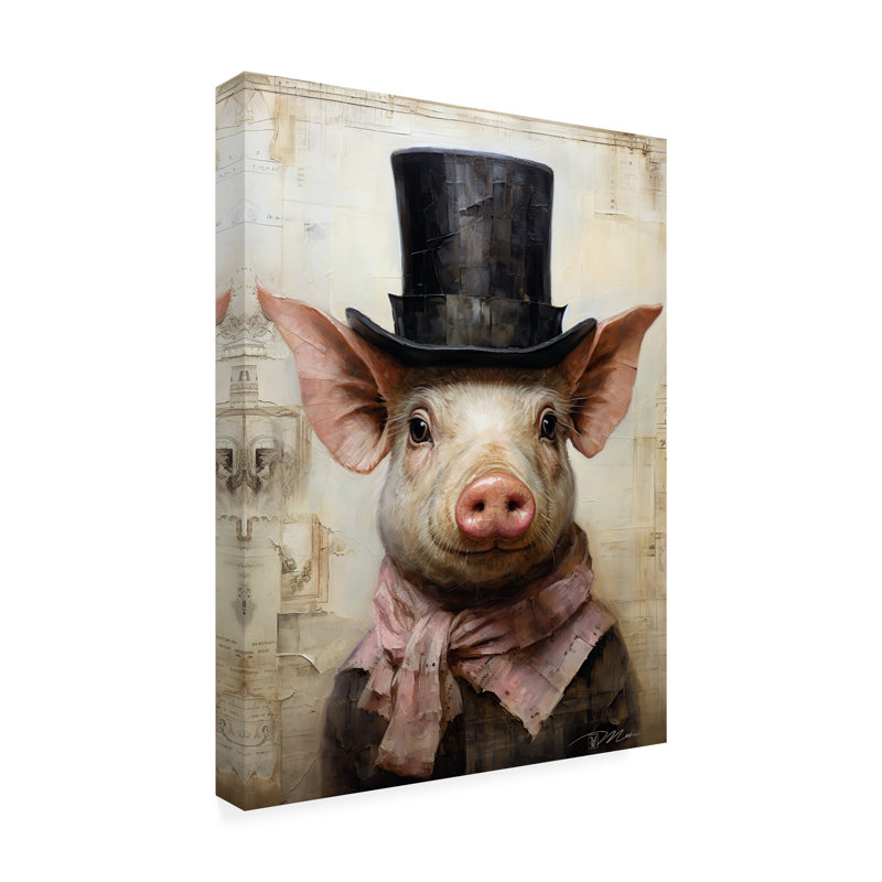 «Cute Pig With A Red Hat Baroque Style 1 on Canvas» par Momart, H 47 po x l 35 po x P 2 po