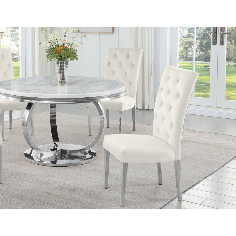 Berhan Tufted Velvet Parsons Chair, Cream, Silver