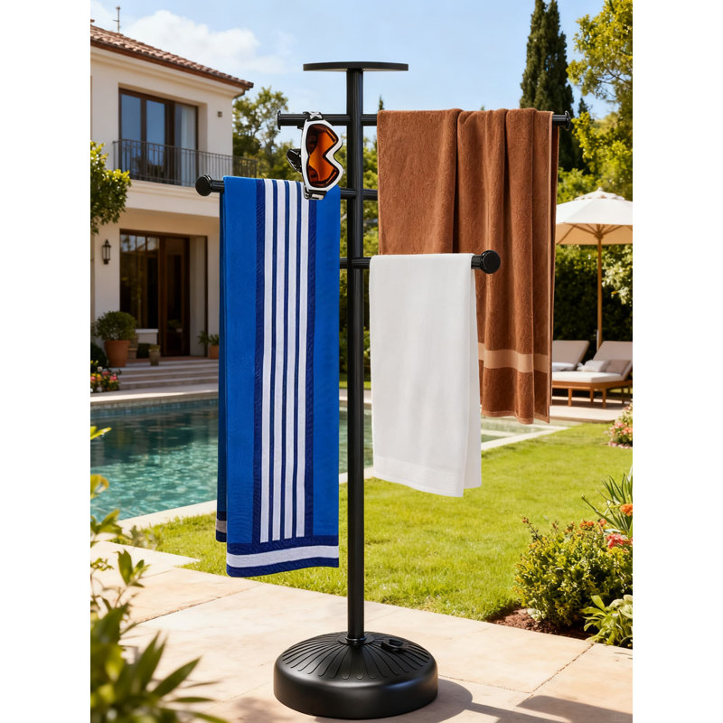 Porte-serviettes autoportant avec roues pour spa de piscine, porte-serviettes réglable de 63 pouces avec plateau de rangement, utilisation intérieure / extérieure