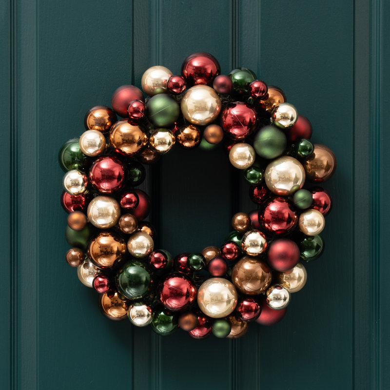 41cm Bauble Wreath, Green/Bronze