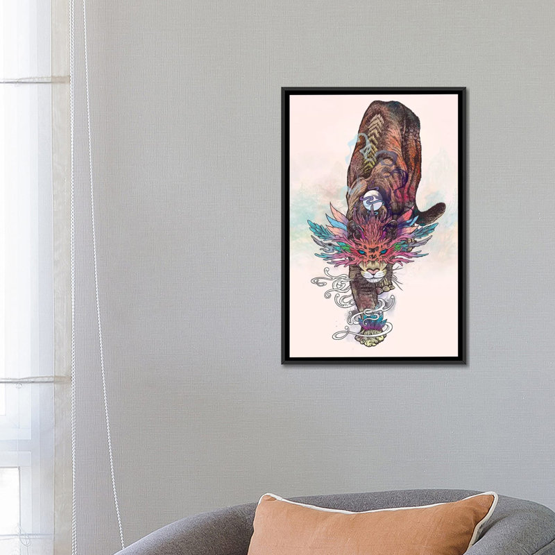 « voyageing rites (mountain lion) », impression sur toile, H 26 po x l 18 po x P 1,5 po, Toile avec cadre noir, Pas de tapis