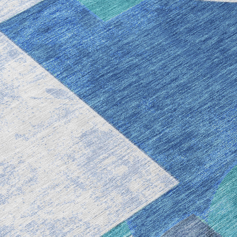 Machine Washable Indoor/Outdoor Cinead ACN1692 Teal Rug, Rectangle 10' x 14'