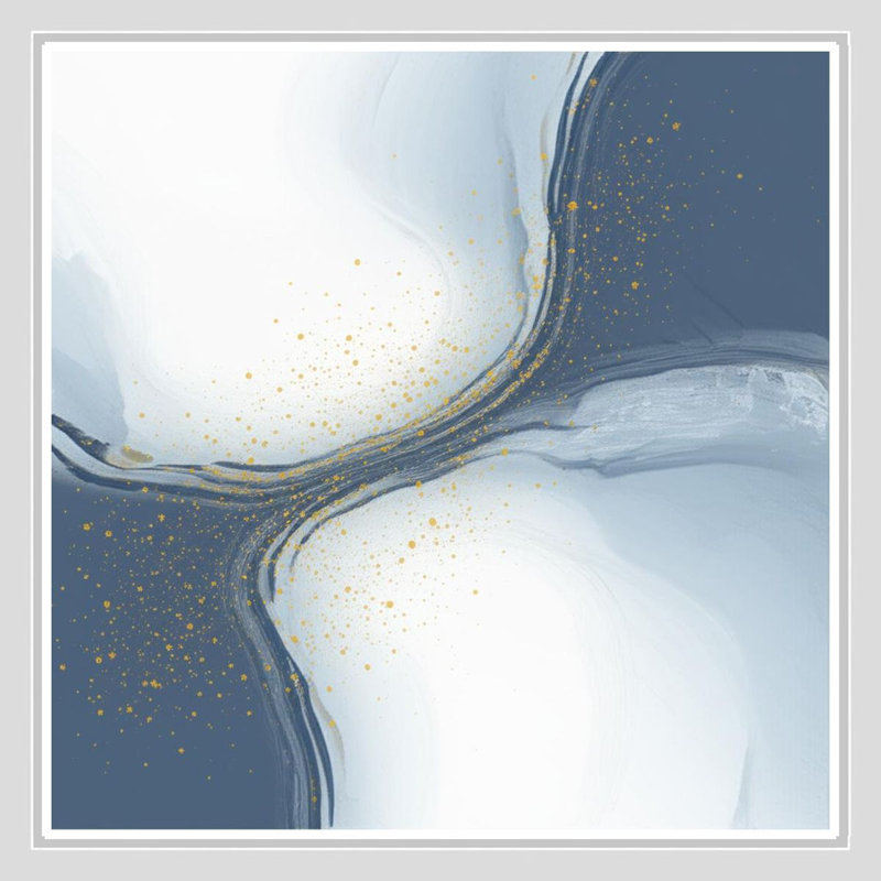 «Abstract Blue and Gold Flow», art mural encadré sur toile, 16" H x 16" W, White