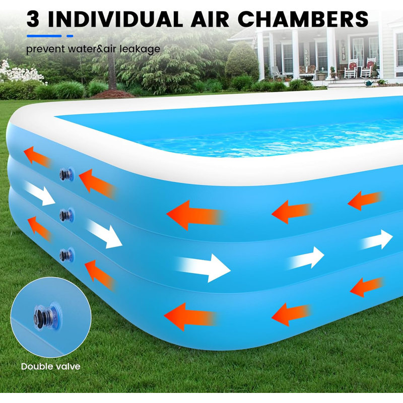 Large Blue PVC Rectangular Inflatable Pool with Pump