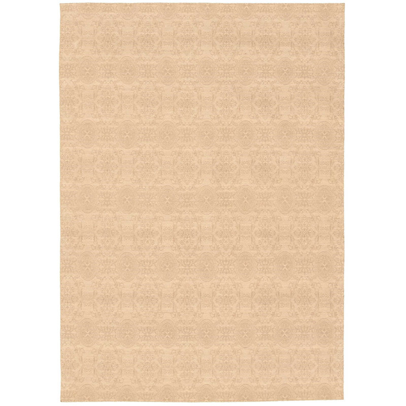 Tapis zone beige noué la à la main damassé Reyer, Rectangle 5 pi 1 po x 7 pi 5 po