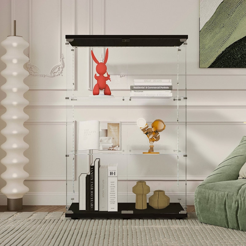 Vitrine en verre trempé, armoire à vin, armoire de rangement, classeur, avec bande lumineuse à DEL Bluetooth, pieds de plancher réglables, convient aux sols inégaux, peut être placée n'importe où