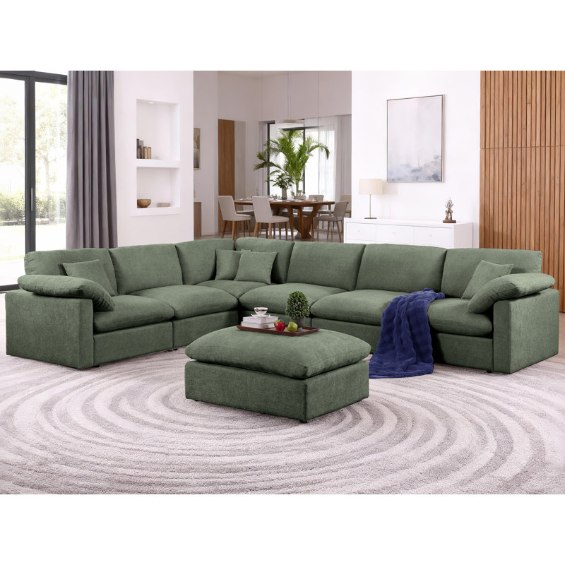 Canapé modulaire surdimensionné d'angle surdimensionné, ensemble de salon modulaire en chenille Shariff Cloud, Chenille verte